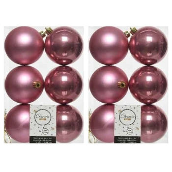 12x Kunststof kerstballen glanzend/mat oud roze 8 cm kerstboom versiering/decoratie - Kerstbal