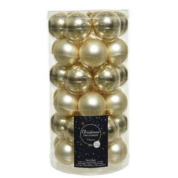 36x Champagne beige kleine glazen kerstballen 4 cm mat en glans - Kerstbal