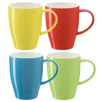 Bellatio Design Koffie mokken/bekers Paris - 4x - porselein - multi kleuren - 350 ml - Bekers