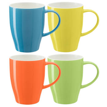 Bellatio Design Koffie mokken/bekers Paris - 4x - porselein - multi kleuren - 350 ml - Bekers