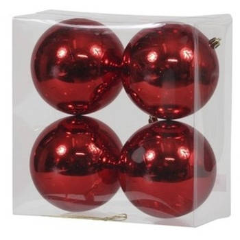 Othmar decorations Kerstballen - 4x - rood - kunststof - 12 cm - Kerstbal