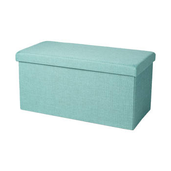 Urban Living Hocker bankje - poef XXL - opbergbox - aqua blauw - polyester/mdf - 76 x 38 x 38 cm - Poefs