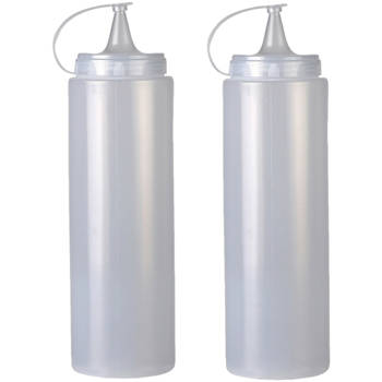 Urban Living Doseerfles/sausfles - 2x - kunststof - met schenktuit - 700 ml - 21 cm - Garneergerei