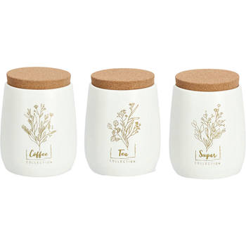 Zeller Bewaarblik/bus - set van 3 stuks - metaal/kurk - creme/goud - 750 ml - Voorraadblikken