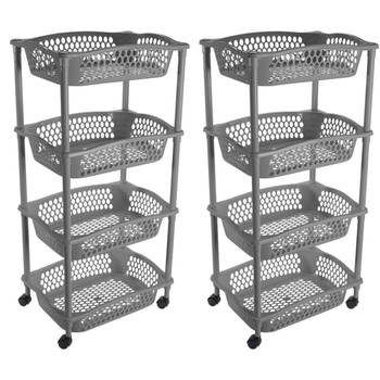 2x stuks keuken opberg trolleys/roltafels met 4 manden 86 cm donkergrijs - Opberg trolley