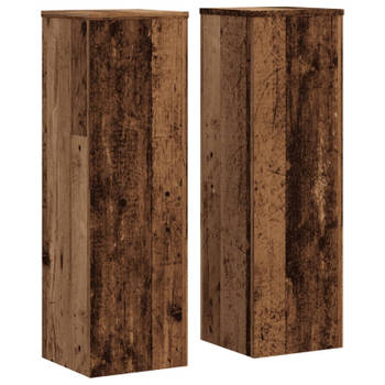 vidaXL Plantenstandaards 2 st 25x25x80 cm bewerkt hout oud houtkleurig