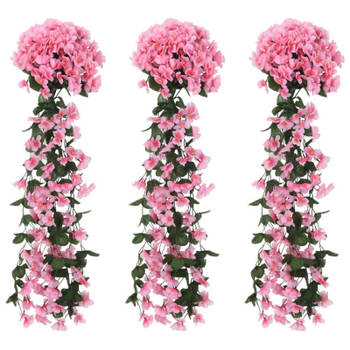 vidaXL Kerstslingers met bloemen 3 st 85 cm roze