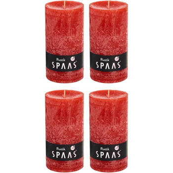 4x Rustieke kaarsen rood 7 x 13 cm 60 branduren sfeerkaarsen - Stompkaarsen