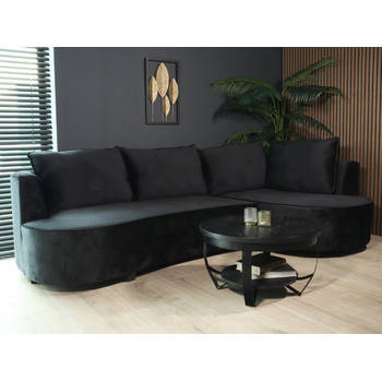 Hoekbank rond Lando 270cm bank met ronding zwart velvet bankstel rechts loungebank