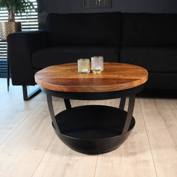 Salontafel rond mangohout Luca industrieel massief hout