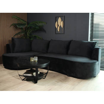 Hoekbank rond Lando 270cm bank met ronding zwart velvet bankstel links loungebank