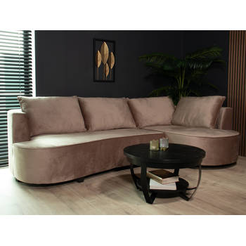 Hoekbank Lando 270cm bank taupe velvet bankstel rechts loungebank