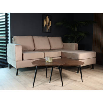 Hoekbank design Venna 200cm bank champagne velvet loungebank zowel links als rechts bankstel