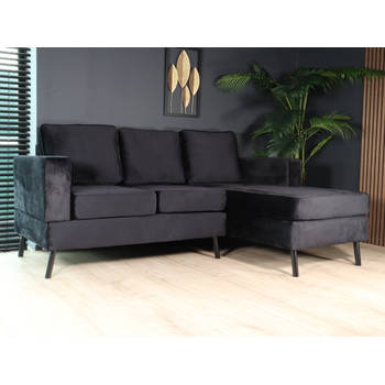 Hoekbank design Venna 200cm bank zwart velvet loungebank zowel links als rechts bankstel