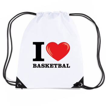 Nylon sporttas I love basketbal wit - Rugzak