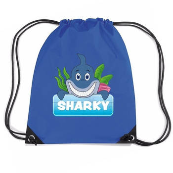 Sharky de haai trekkoord rugzak / gymtas blauw voor kinderen - Gymtasje - zwemtasje