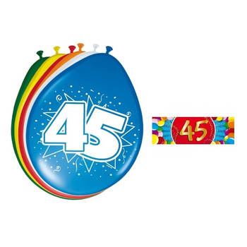 Feest ballonnen met 45 jaar print 16x + sticker - Ballonnen