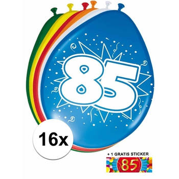 Feest ballonnen met 85 jaar print 16x + sticker - Ballonnen