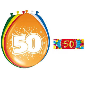 Feest ballonnen met 50 jaar print 16x + sticker - Ballonnen