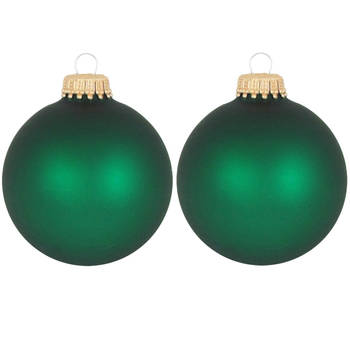 16x Matte velvet groene kerstballen van glas 7 cm - Kerstbal