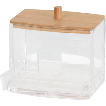 Eleganza Wattenstaafjeshouder - kunststof - bamboe - 7 x 8,5 x 7 cm - watten dispenser - Opbergbox