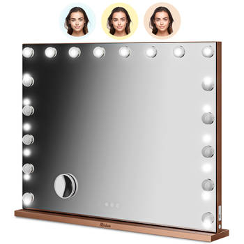 Mirlux Hollywood Make Up Spiegel LED Verlichting - Bluetooth Speakers - 10x Zoom - Ophangbaar - Rosé Goud - 80x60cm