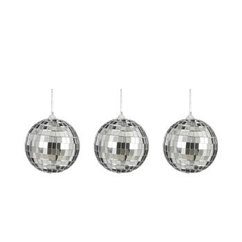 House of Seasons disco kerstballen - 3x - zilver - 8 cm - foam - Kerstbal