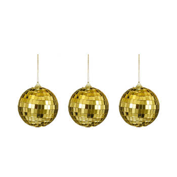 House of Seasons disco kerstballen - 3x - goud - 8 cm - foam - Kerstbal