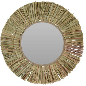 Home & Styling Wandspiegel Raffia - frame kleur naturel - Dia 40 cm - met brede lijst - Spiegels