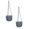 Set van 2x stuks hangende plantenpot/bloempot van jute/zeegras diameter 17 cm en hoogte 14 cm grijs - Plantenpotten