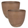 2x stuks plantenpot/bloempot in een natuursteen look Dia 23 cm en Hoogte 20 cm terra cotta - Plantenpotten