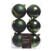 6x Kunststof kerstballen glanzend/mat donkergroen 8 cm kerstboom versiering/decoratie - Kerstbal