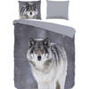 Good Morning Wolfie Flanel Dekbedovertrek Grijs-1-persoons (140 x 200/220 cm)