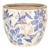 HAES DECO - Bloempot Ø 18x17 cm Blauw Beige Keramiek Rond Bloemen Bloempot binnen Plantenpot Plant pot