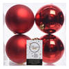 4x Kunststof kerstballen glanzend/mat kerst rood 10 cm kerstboom versiering/decoratie - Kerstbal