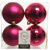 Decoris Kerstballen - 4x st - bessen roze - D10 cm - kunststof - Kerstbal