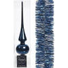 Blauwe kerstversiering/kerstdecoratie set piek en folie slinger 270 cm - Kerstslingers