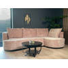 Hoekbank rond Lando 270cm bank met ronding taupe chenille bankstel rechts loungebank