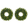 Set van 2x stuks groene kerstkransen met verlichting 30 LED lampjes 60 cm - Kerstkransen