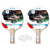 Tafeltennis set met 2x batjes 3 sterren + 18x tafeltennis/ping pong balletjes wit 4 cm - Tafeltennisbats