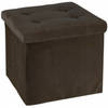 H&S Collection Poef/hocker/krukje - opbergbox - donkerbruin - fluweel polyester - 38 x 38 cm - Poefs