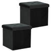 H&S Collection Poef/hocker/krukje - 2x - opbergbox - zwart - fluweel polyester - 38 x 38 cm - Poefs