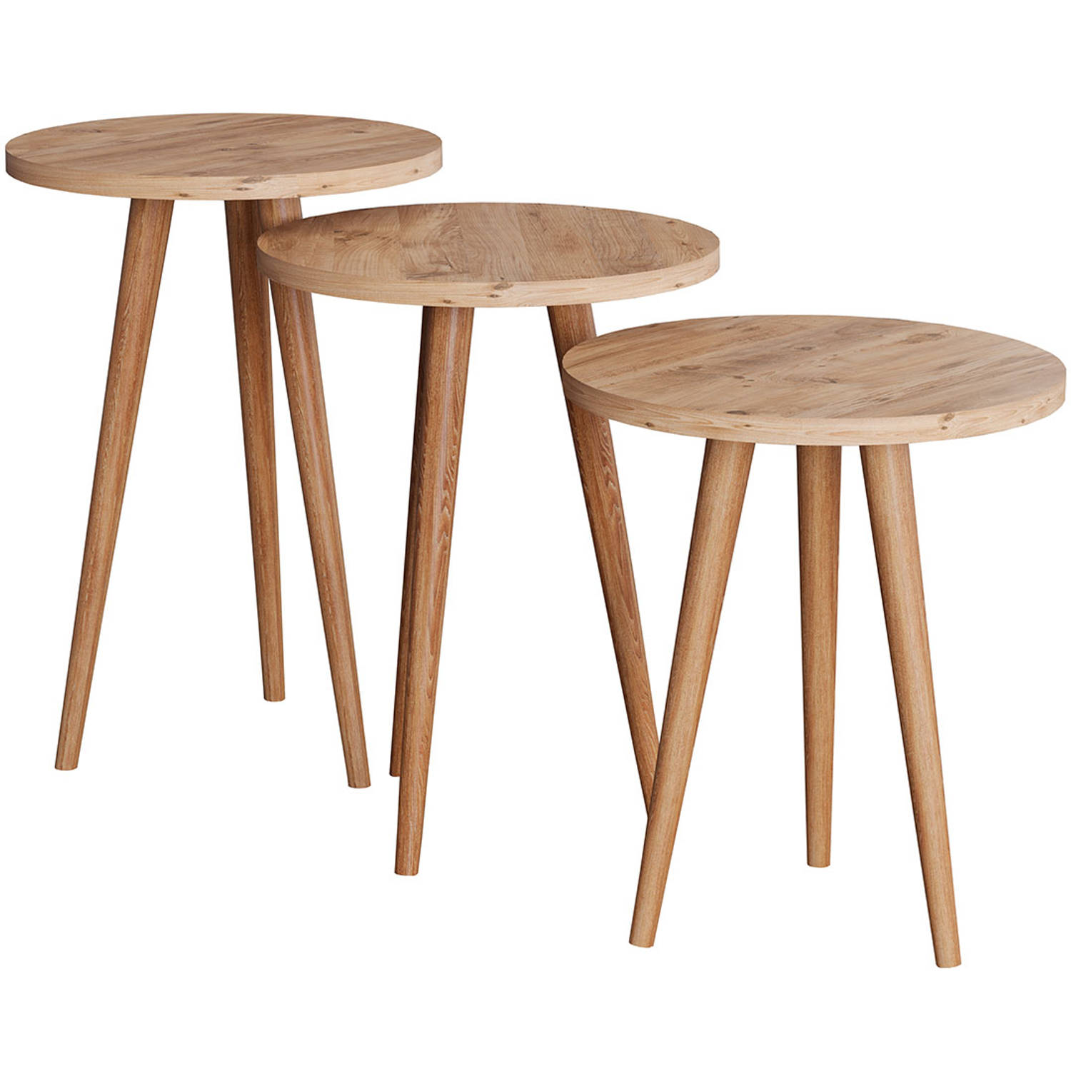 VCM 3 tlg. Set Holz rund Beistelltisch Couchtisch Sofatisch Wohnzimmertisch Barilo