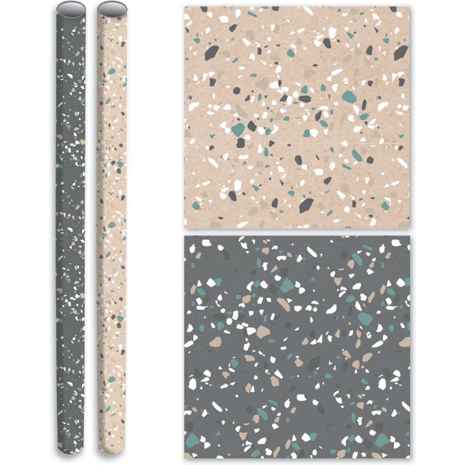 Terrazzo Cadeaupapier - Kaftpapier voor schoolboeken - 2 meter x 70 cm - 5 Rollen