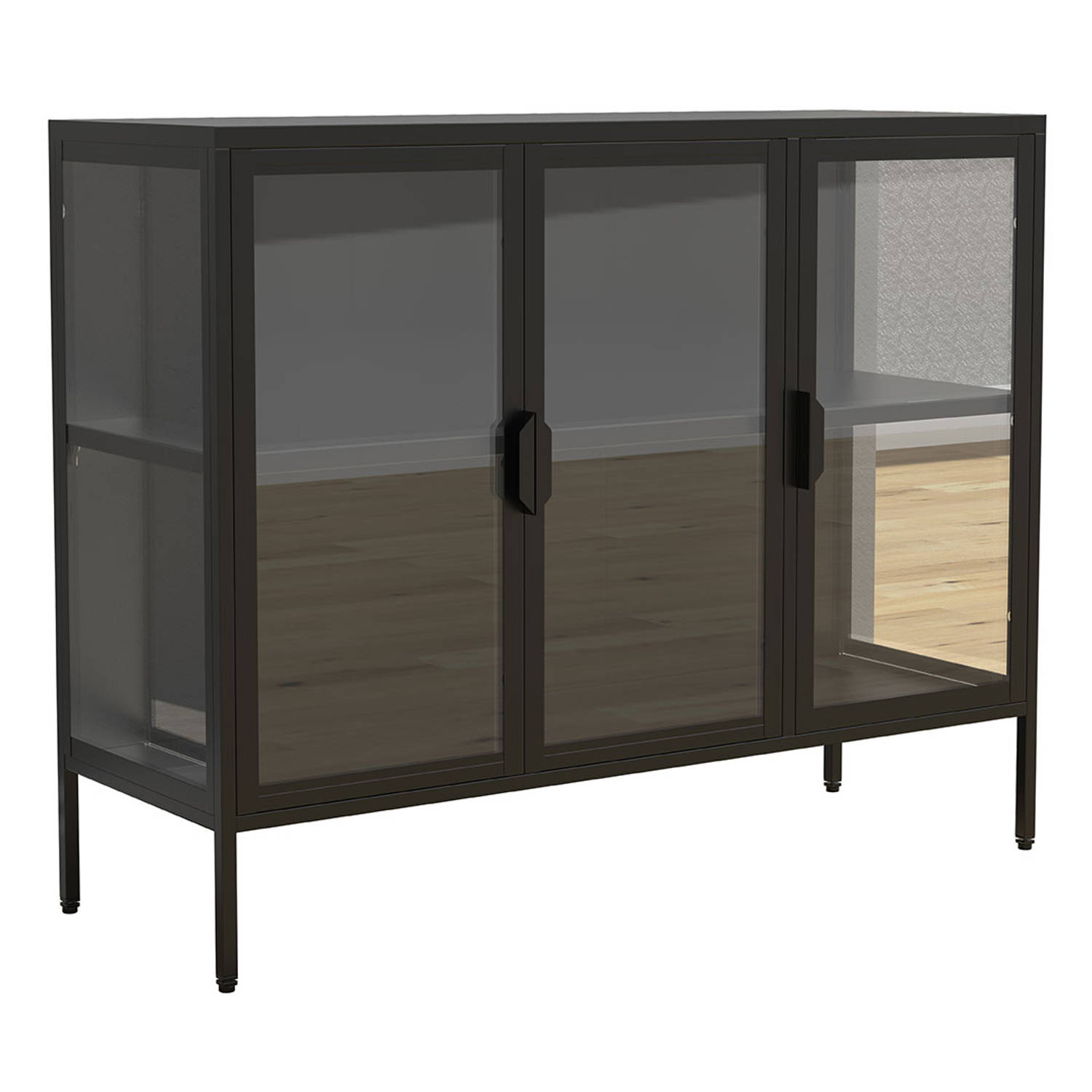 VCM Stahl Glas Vitrine Glasvitrine Sideboard Kommode Highboard Standvitrine 80x100x35 Floka L