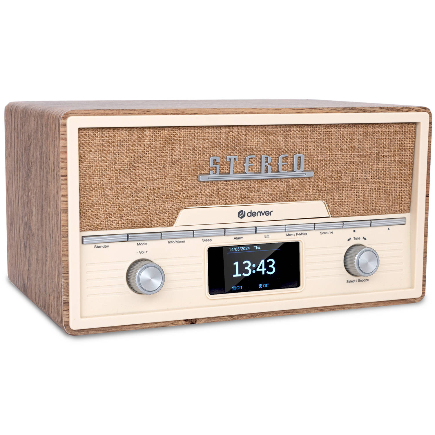 Denver DAB Radio CD Speler - Retro Radio - Bluetooth - DAB+/ FM - CD - MDA525 - Lightwood