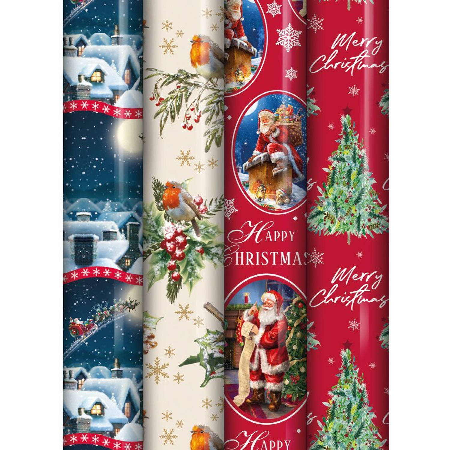 Kerstmis cadeaupapier kerstpapier - inpakpapier voor Kerst KE125 - 7 mtr x 70 cm - 4 rollen