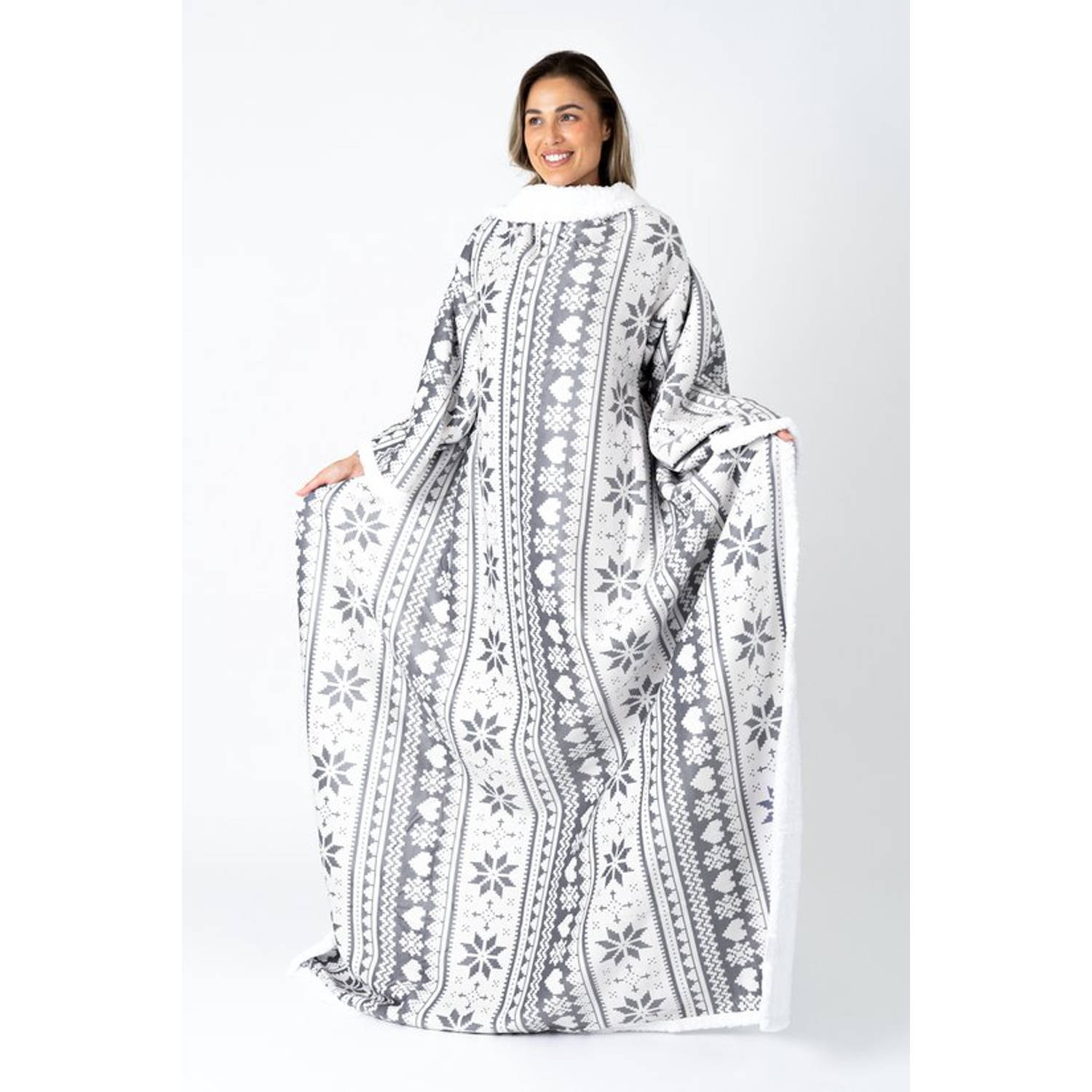 Snuggie - Deken Met Mouwen - Fleece Deken - Fleece Deken Met Mouwen - Wit - Plaid Met Mouwen - Snugle - TV Deken - Deken Met Mouwen Voor Volwassenen - Plaid - 100% Polyester - Dubb