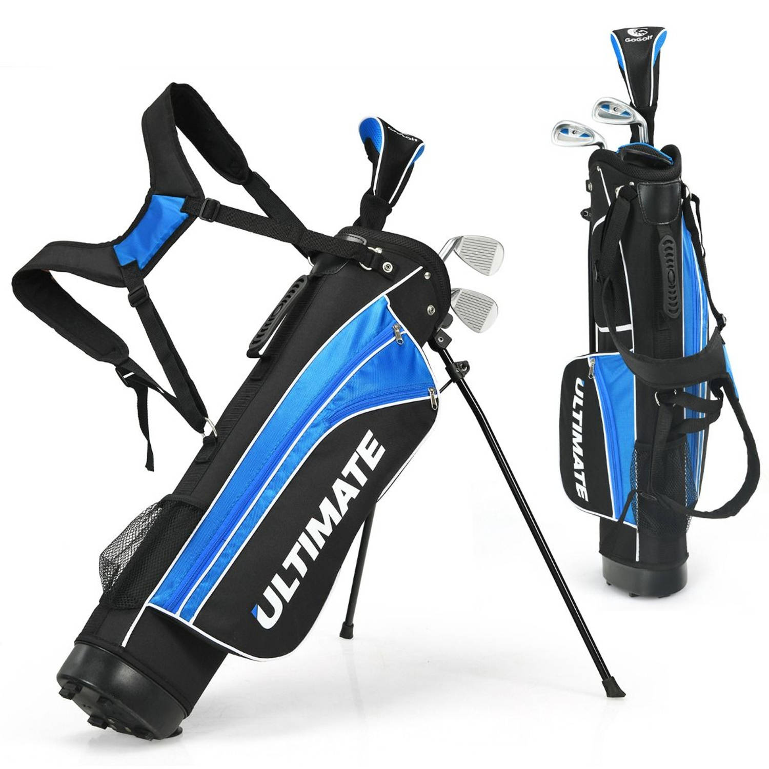 Costway Junior 5-Delige Golfclub Set Inclusief tas en Golfclubs – Junior Golfclubs - Golf Set Voor Kinderen In De Leeftijd Van 8-10 Blauw