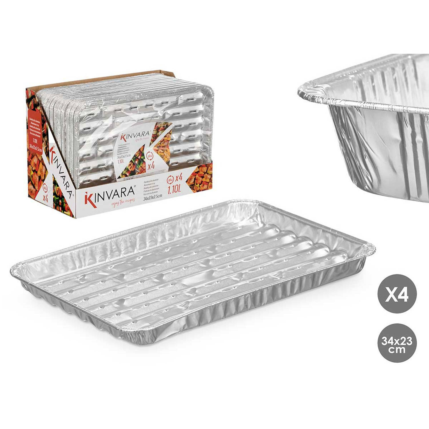 Kinvara BBQ-barbecue rooster grill aluminium trays 4x open structuur 34 x 23 cm barbecueroosters